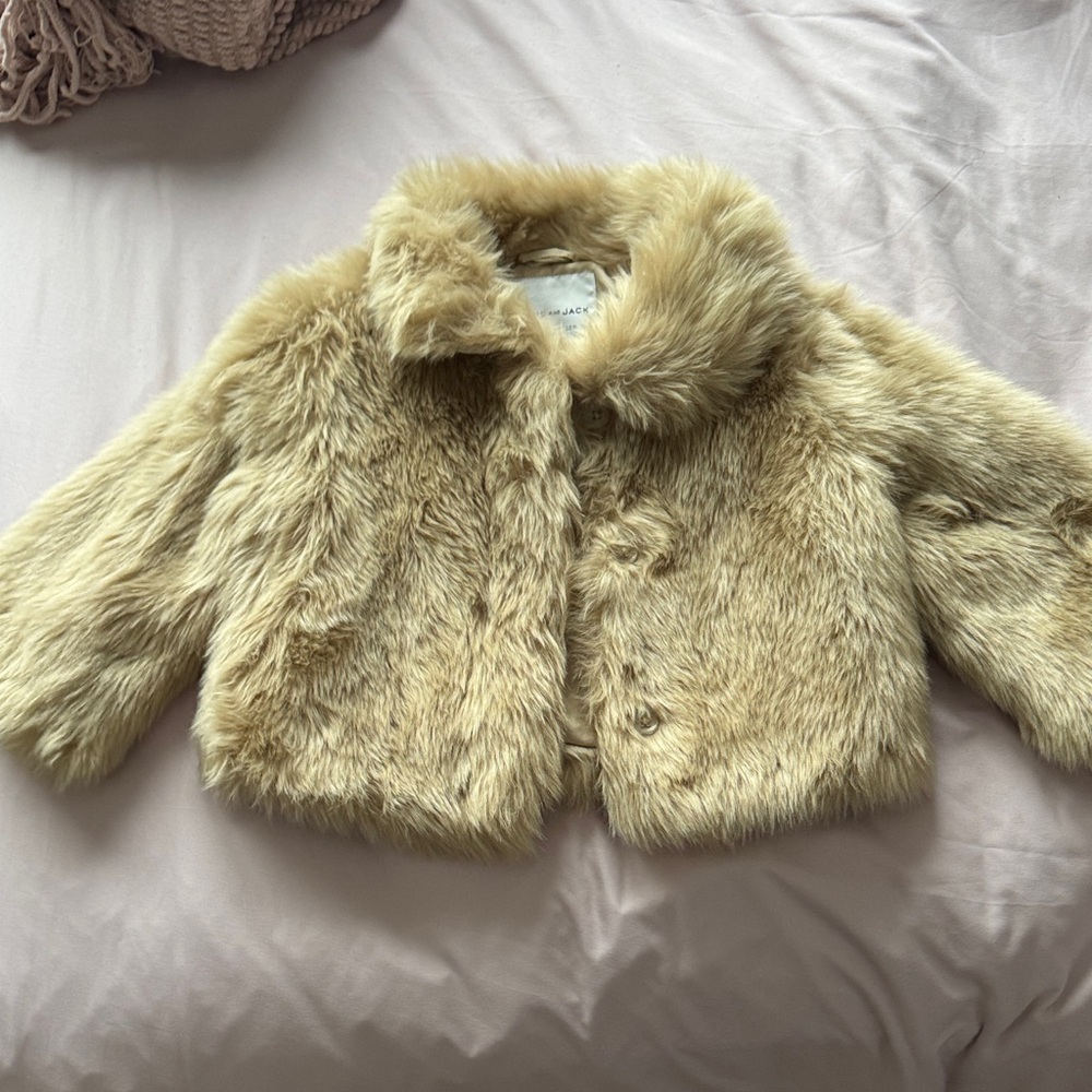Janie and Jack Plush Tan Faux Fur Coat